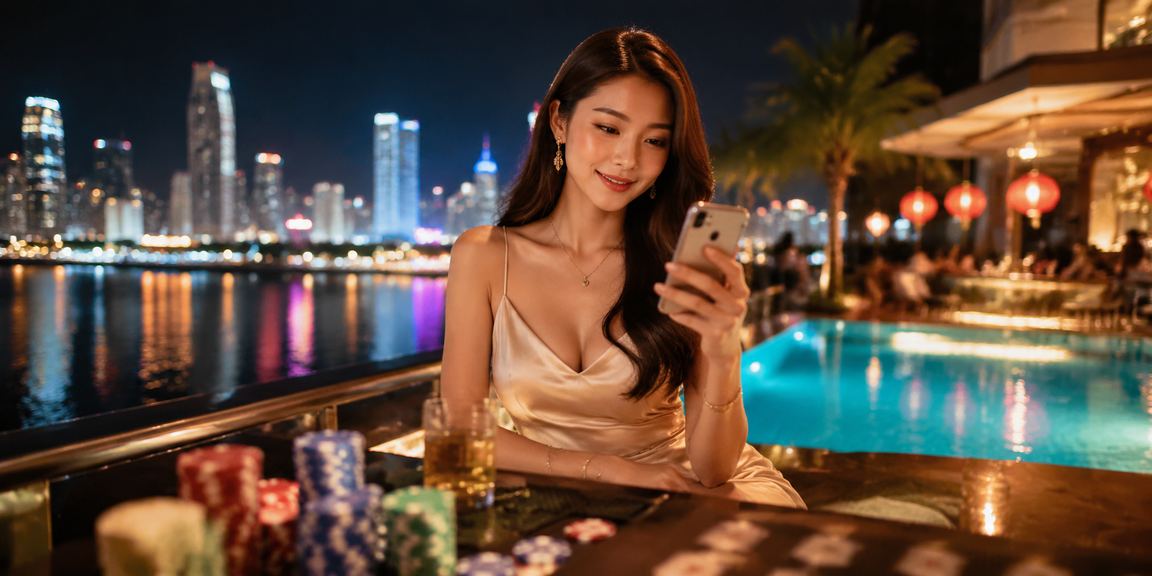 Người dùng chơi casino trực tuyến trên điện thoại tại bãi biển Mũi Né